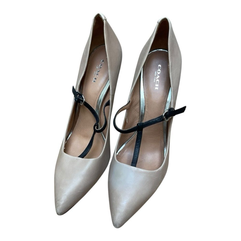 Coach Fulton T-Strap Leather Tan Black Maryjane’s Heels size 9.5